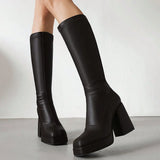 Trendy Solid Color Knee High Boot