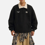 Velvet Embroidered Turn-Down Collar Sweatshirt
