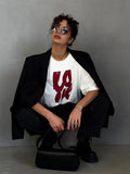 Y2K Russian Style Letter Printed Loose Cotton T-Shirt