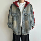 Trendy Knitt Hooded Raw Edge Denim Jacket