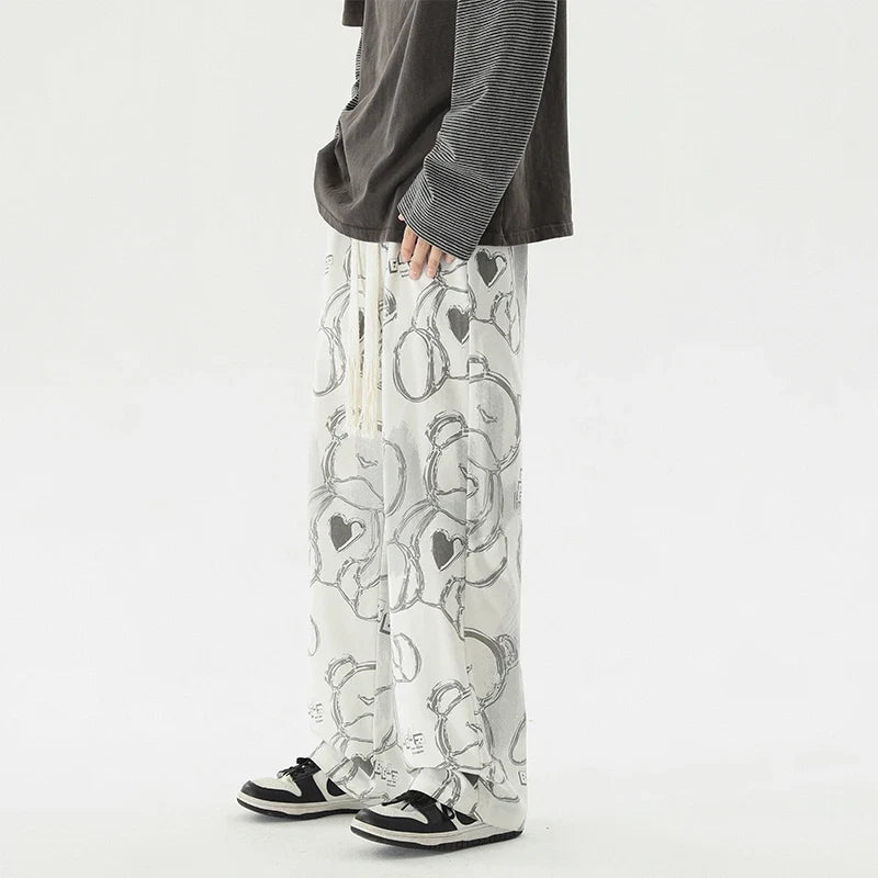Vintage Graffiti Printed Straight Leg Sweatpants