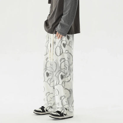 Vintage Graffiti Printed Straight Leg Sweatpants
