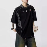 Letter Print Patchwork Retro Trend Polo T-Shirt