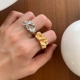 Irregular Wide Facet Silver Metal Ring