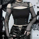 Dark Gothic Fishnet Patchwork Grunge T-Shirt