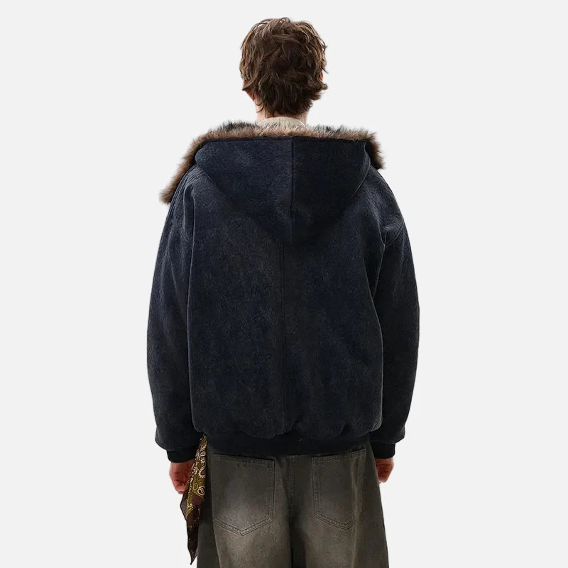 Trendy Streetwear Splicing Faux Fur Hooded Jacket