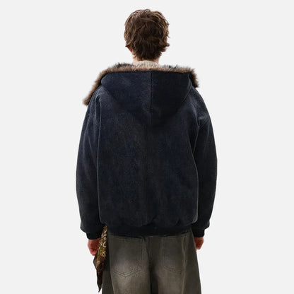 Trendy Streetwear Splicing Faux Fur Hooded Jacket