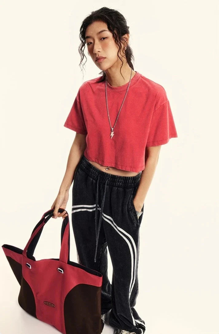 Women's Washed Stitching Crop Top