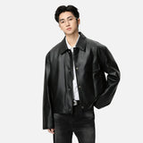 Chic Fashionable Solid Color PU Leather Jacket