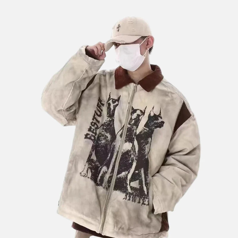 Retro Doberman Double Layered Loose Jacket