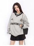Retro American Style Letter Embroidered Hip Sweatshirt