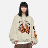 Model wearing the khaki Flaming Skeleton Sweatshirt