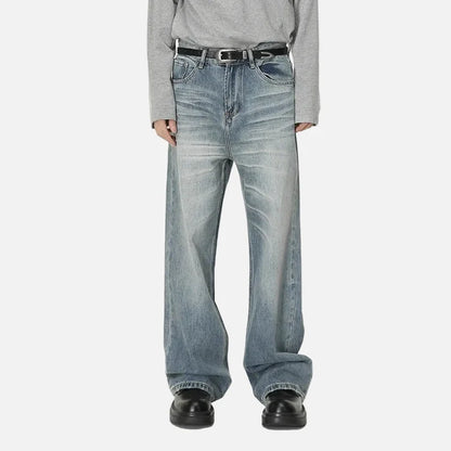 Blue Moustache Effect Washed Distressed Jeans