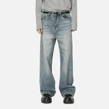 Blue Moustache Effect Washed Distressed Jeans