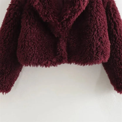 Y2K Comfortable Red Angora Faux Fur Jacket