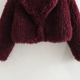 Y2K Comfortable Red Angora Faux Fur Jacket