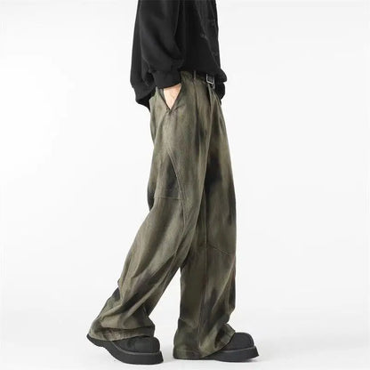 Distressed Tie Dye Denim Wide-Leg Jeans