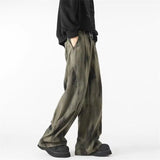 Distressed Tie Dye Denim Wide-Leg Jeans