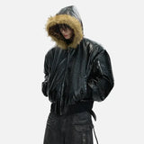 Reversible Leopard Print Fur Hooded Leather Jacket