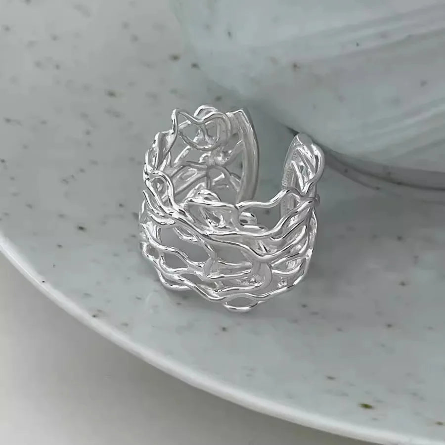 Silver Irregular Mesh Skeleton Line Ring