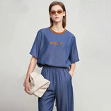 Minimalist Embroidered Loose Slim Colorblocked T-Shirt