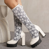 Graceful Sheer Floral Lace Knee High Boots