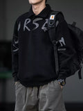 Oversized Letter Print Black Polo Sweatshirt