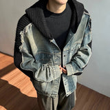 Trendy Knitt Hooded Raw Edge Denim Jacket