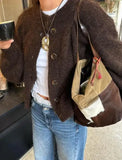 Brown Elegant Knitted Button Casual Cardigan