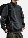 Japanese Streetwear Corduroy Half Zip Sweatshirt
