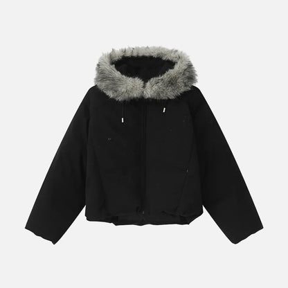 Streetwear Warm Solid Color Fur Hooded Jacket
