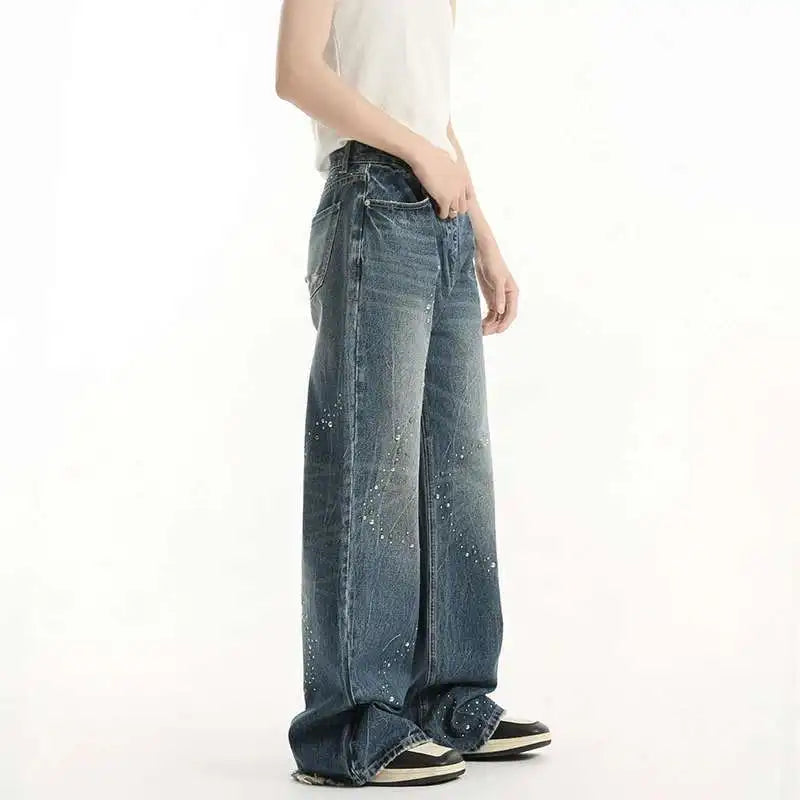 Sequin Patchwork Wornout Burr Edge Jeans