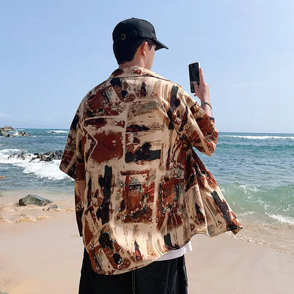 Casual Printed Loose Ice Silk Shirt