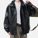 Retro American Hooded Leather Biker Jacket