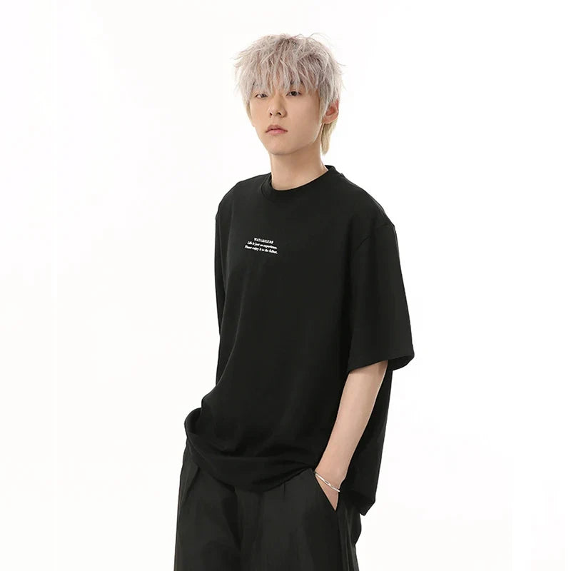 Korean Style Letter Print Round T-Shirt