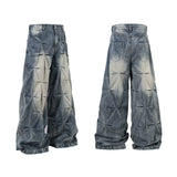 Trendy Designer Baggy Pleated Denim Wide Leg Jeans