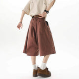 Streetwear Solid Color Wide Leg Workwear Jorts