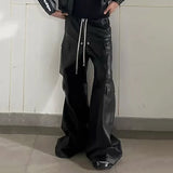 Streetwear Luxury Designer Black Cargo Leather Pants
