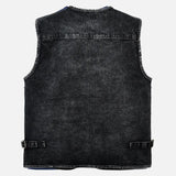 Fishing Style V-Neck Multi-Pocket Denim Vest