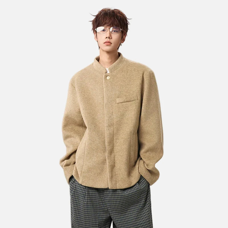 Essential Stand Collar Woolen Loose Jacket
