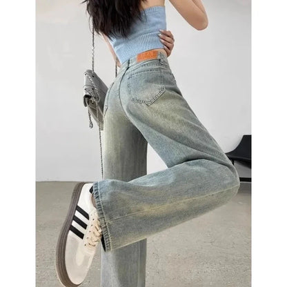 Retro Distressed High Waist Wide Jeans