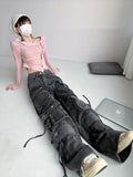 Vintage Wash Bandage High Waist Jeans