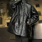 Thick Hip Hop Stand Collar Faux Leather Jacket