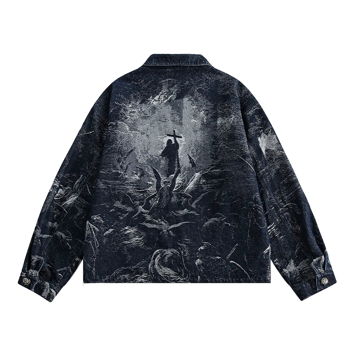 Dark Vintage Printed Denim Jacket Jeans