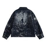Dark Vintage Printed Denim Jacket Jeans