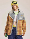 Autumn Plaid Distressed Denim Long Sleeve Shirt