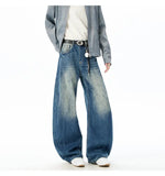 Durable Contrast Color Curved Knife Wide-Leg Jeans