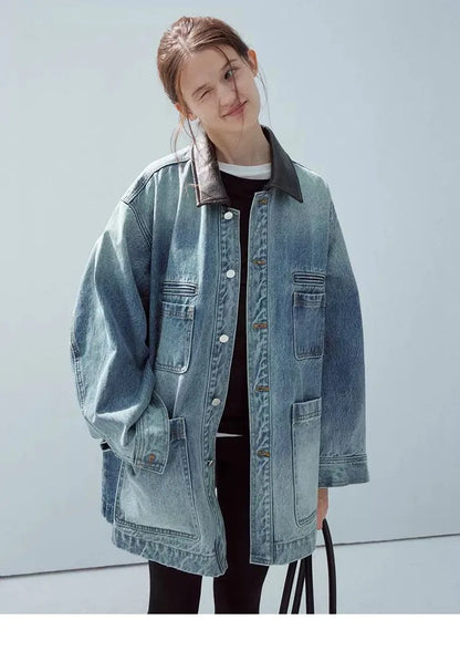 Retro Loose French Splicing Denim Jacket