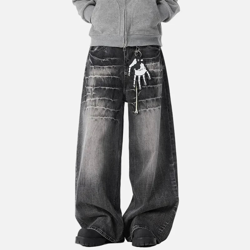 Vintage Lightning Pattern Baggy Loose Jeans
