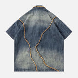 Y2K Washed Patchwork Denim Short Sleeve Shirt